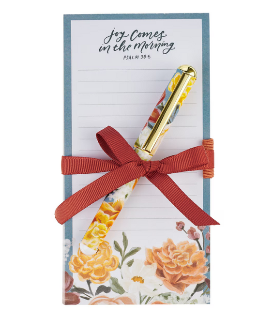 Joy Comes in the Morning Magnetic Notepad and Pen Gift Set - Psalm 30:5