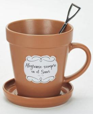 Taza Maceta 14 oz con Cucharita y Plato | Regalo Devocional