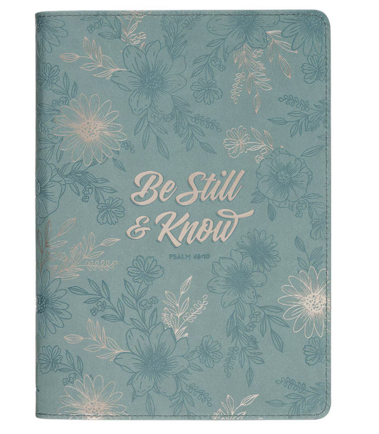 Be Still and Know | Diario Teal Floral Piel Sintética con Cierre | Salmo 46:10