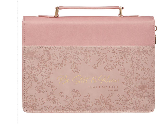 Funda para Biblia Rosa Floral Cuero Sintético - Be Still and Know | Salmo 46:10