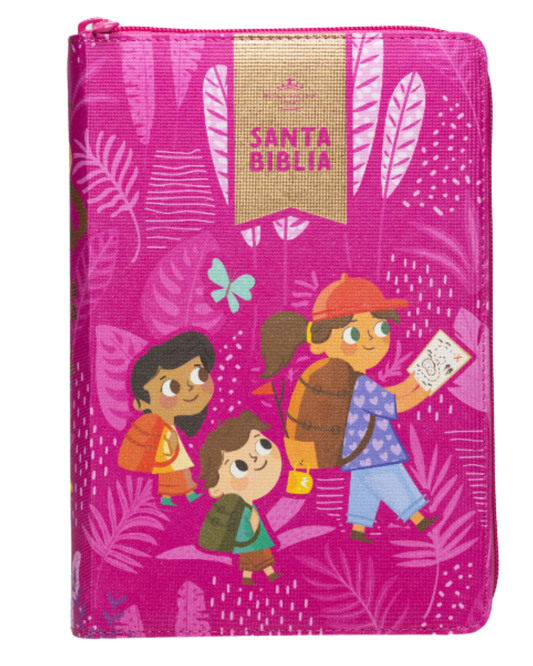 Biblia interactiva para niñas versión RVR 60 rosa símil piel