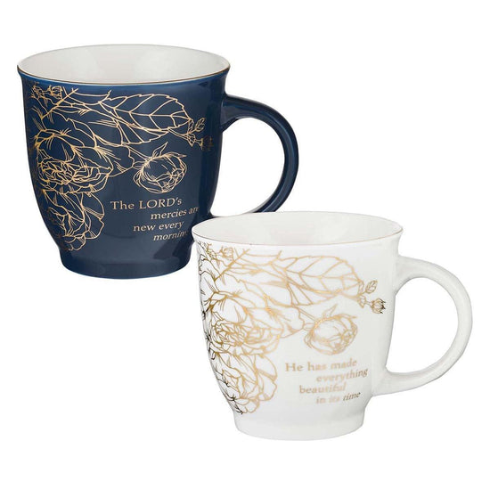 A Beautiful Morning Two Piece Ceramic Mug Set - Lamentations 3:23 & Ecclesiastes 3:1 - Pura Vida Books