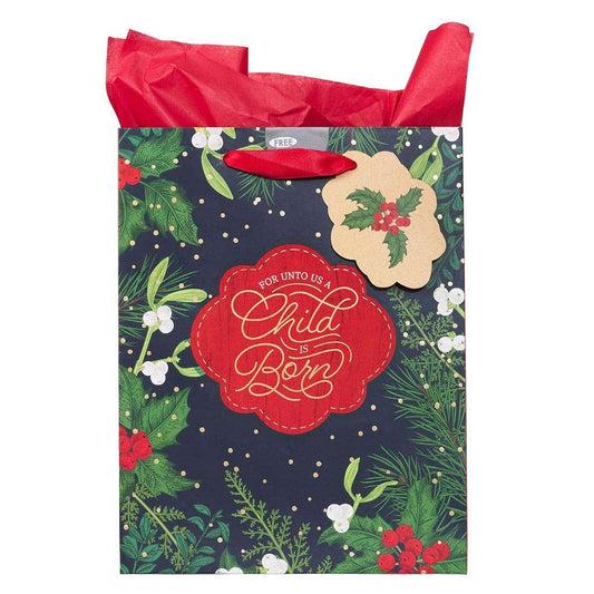 A Child is Born Medium Christmas Gift Bag with Tissue Paper - Isaiah 9:6 - Pura Vida Books