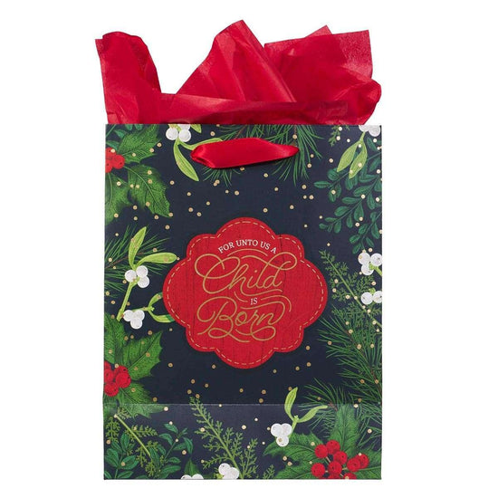 A Child is Born Medium Christmas Gift Bag with Tissue Paper - Isaiah 9:6 - Pura Vida Books