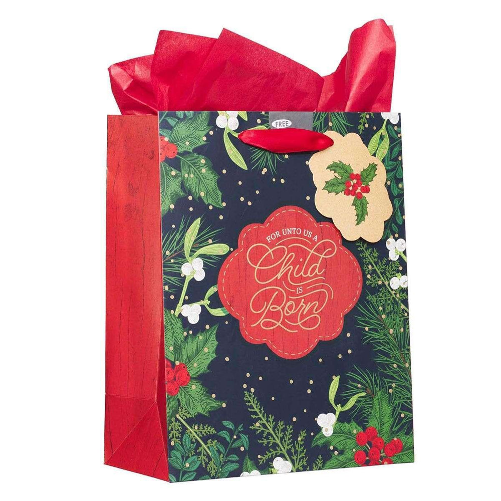 A Child is Born Medium Christmas Gift Bag with Tissue Paper - Isaiah 9:6 - Pura Vida Books