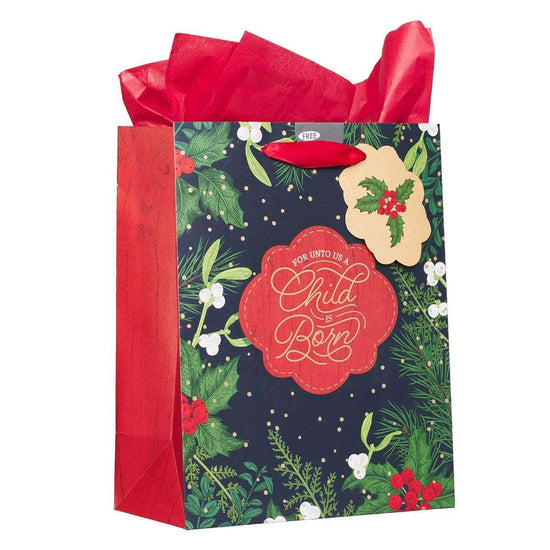 A Child is Born Medium Christmas Gift Bag with Tissue Paper - Isaiah 9:6 - Pura Vida Books