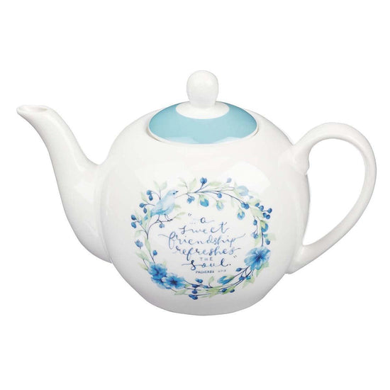 A Sweet Friendship Ceramic Teapot - Proverbs 27:9 - Pura Vida Books