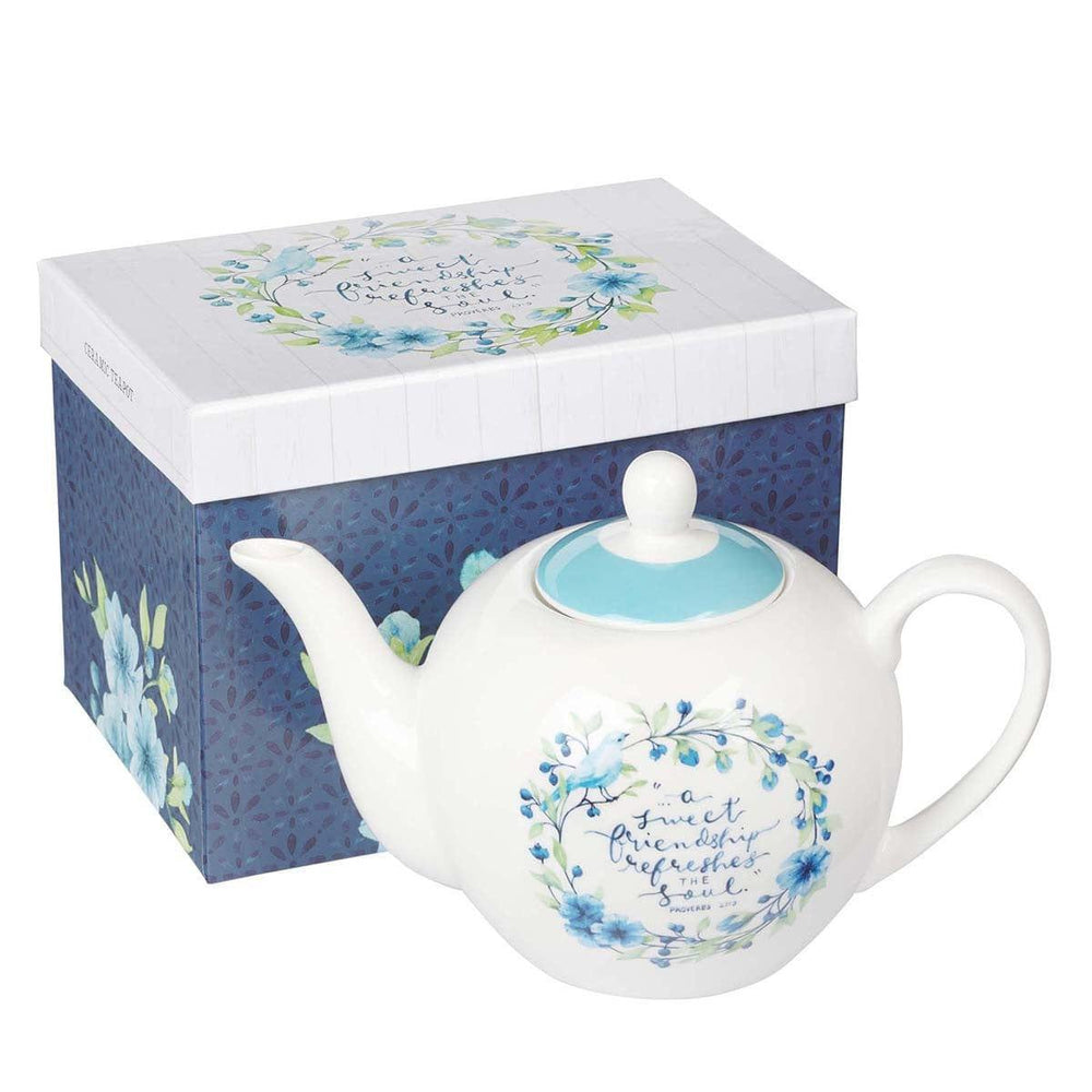 A Sweet Friendship Ceramic Teapot - Proverbs 27:9 - Pura Vida Books