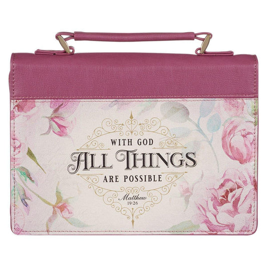 All Things Are Possible Vintage Dusty Rose Faux Leather Fashion Bible Cover – Matthew 19:26 - Pura Vida Books