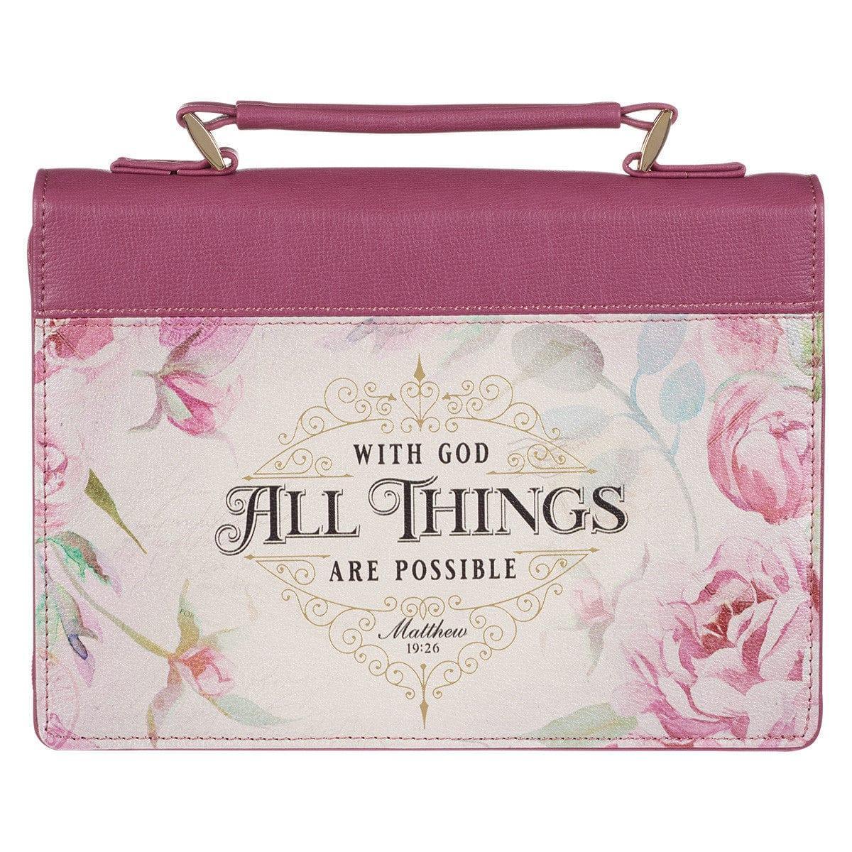 All Things Are Possible Vintage Dusty Rose Faux Leather Fashion Bible Cover – Matthew 19:26 - Pura Vida Books