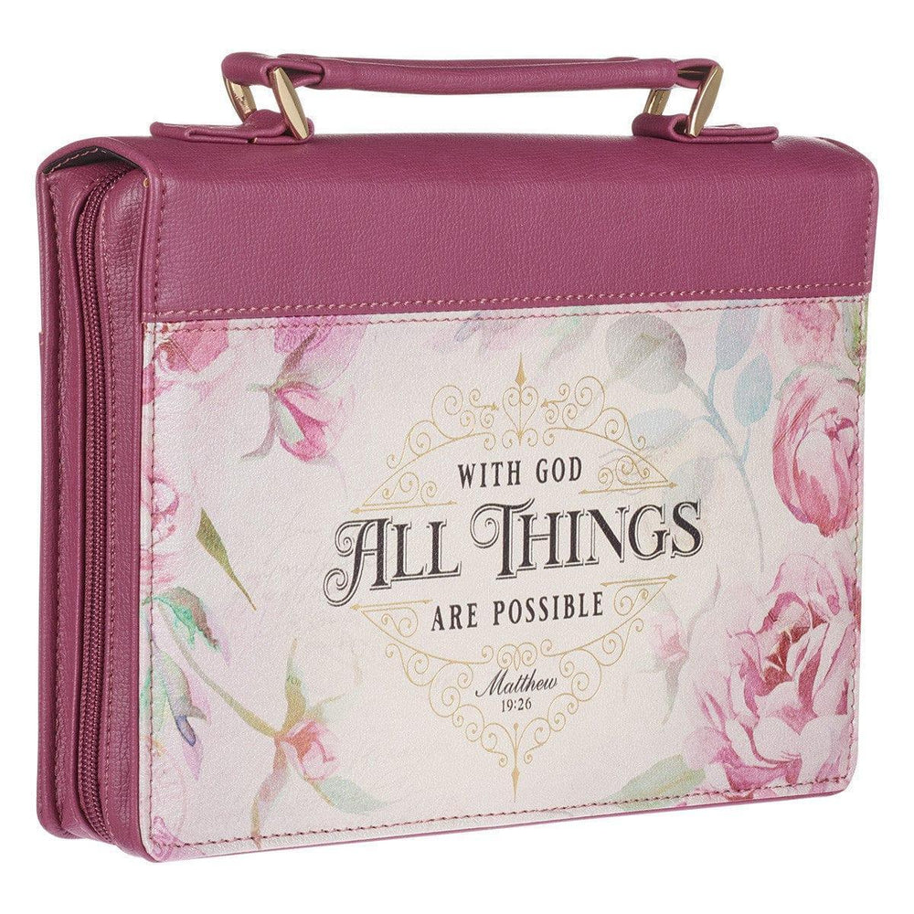All Things Are Possible Vintage Dusty Rose Faux Leather Fashion Bible Cover – Matthew 19:26 - Pura Vida Books