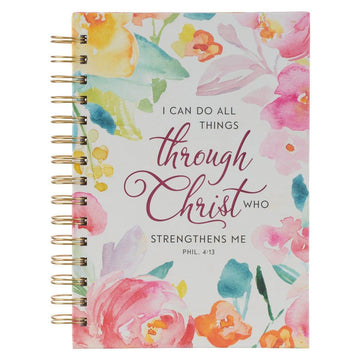 All Things Through Christ Multi-colored Floral Large Wirebound Journal - Philippians 4:13 - Pura Vida Books