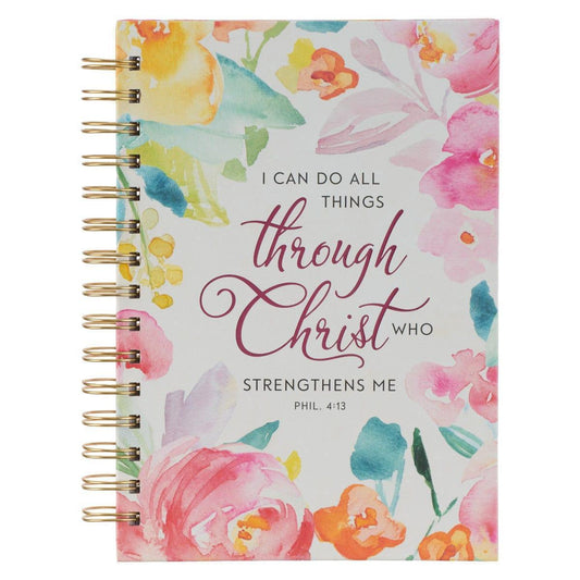 All Things Through Christ Multi-colored Floral Large Wirebound Journal - Philippians 4:13 - Pura Vida Books