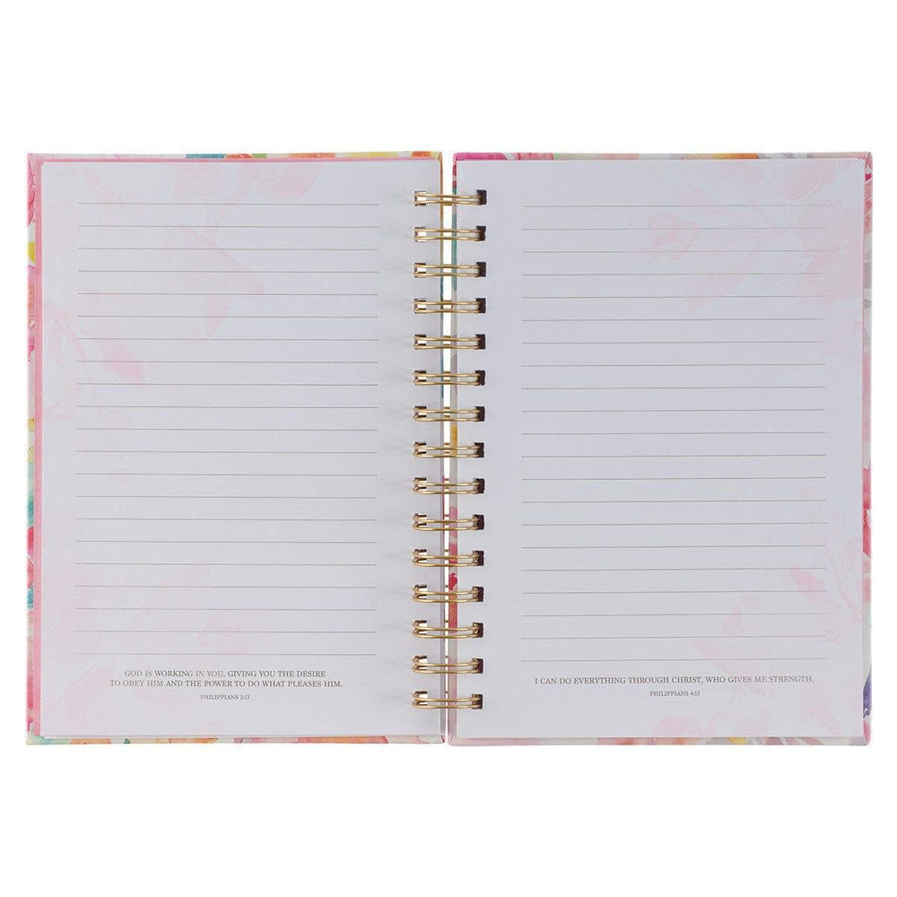 All Things Through Christ Multi-colored Floral Large Wirebound Journal - Philippians 4:13 - Pura Vida Books