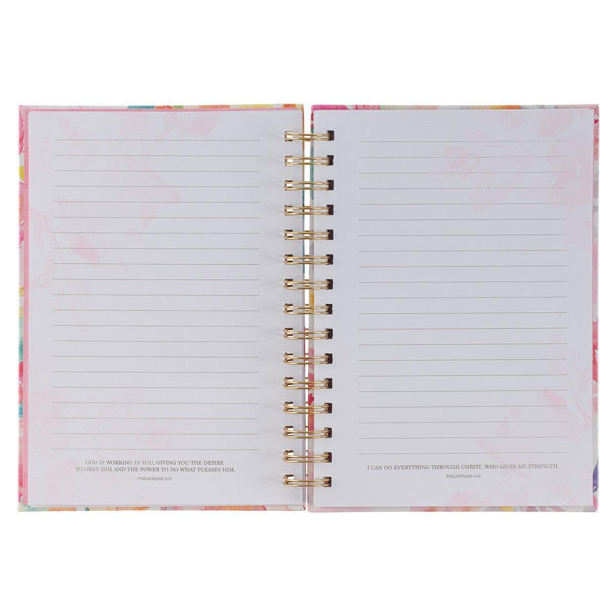 All Things Through Christ Multi-colored Floral Large Wirebound Journal - Philippians 4:13 - Pura Vida Books