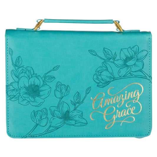 Amazing Grace Floral Teal Faux Leather Fashion Bible Cover - Pura Vida Books