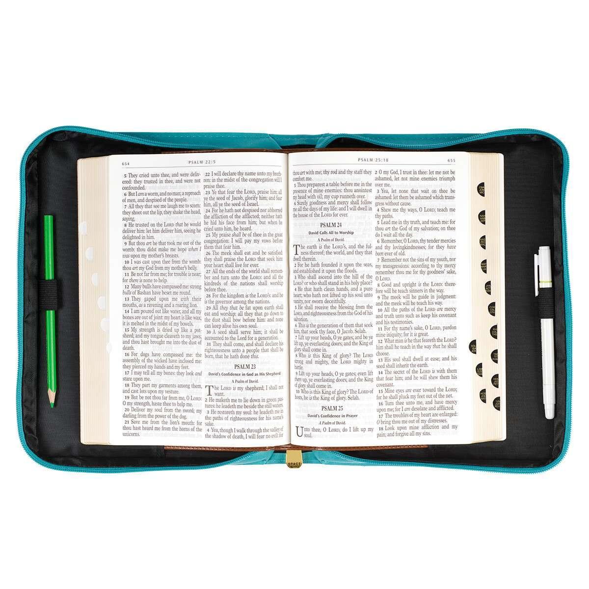 Amazing Grace Floral Teal Faux Leather Fashion Bible Cover - Pura Vida Books