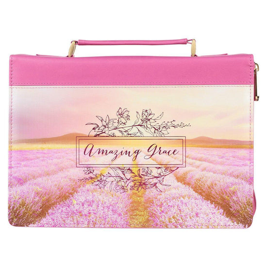 Amazing Grace Flower Field Pink Faux Leather Fashion Bible Cover - Pura Vida Books