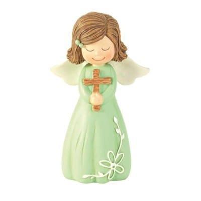Angel Holding Cross Figurine, Green - Pura Vida Books