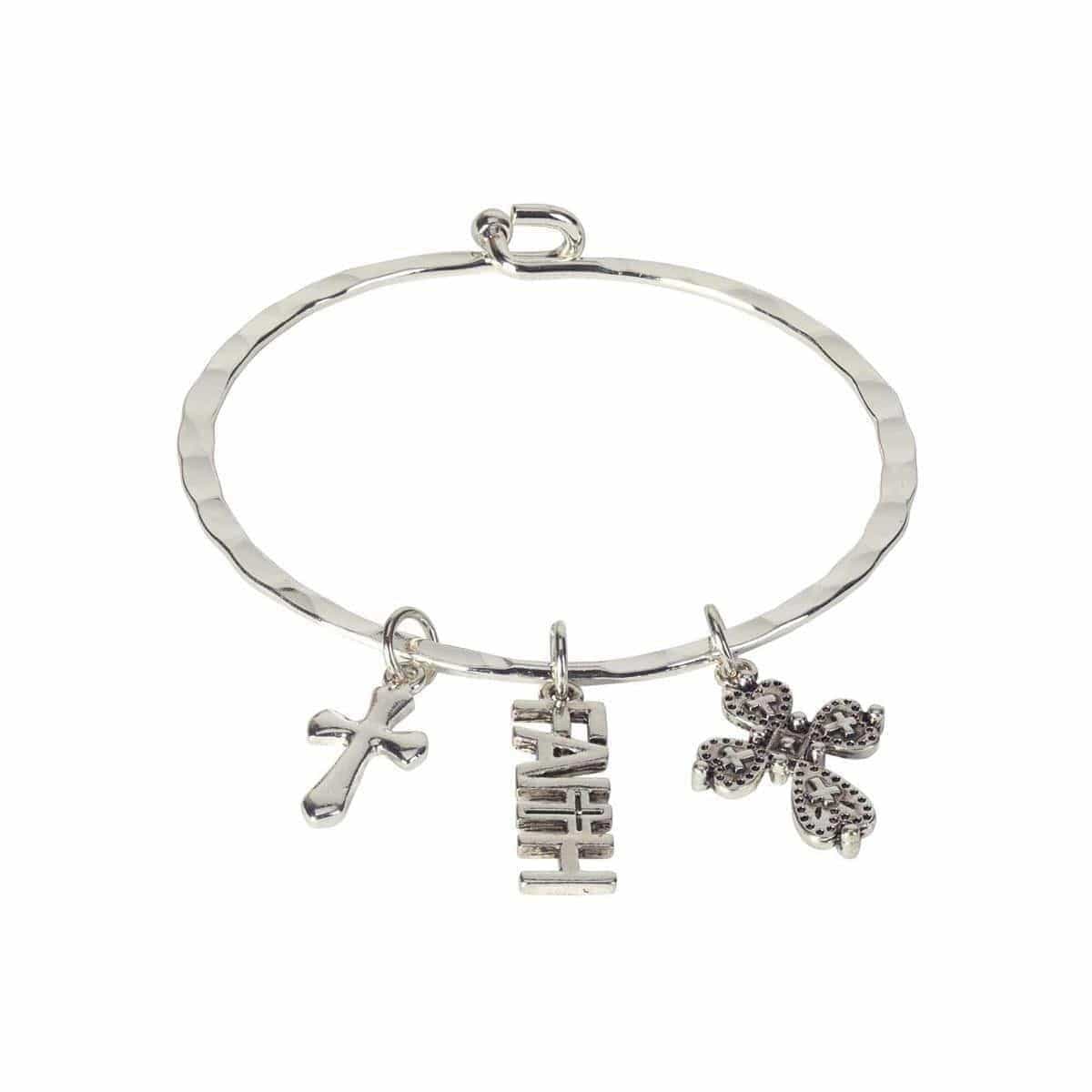 BANGLE BRACELET FAITH CHARM SILVER PLATE - Pura Vida Books