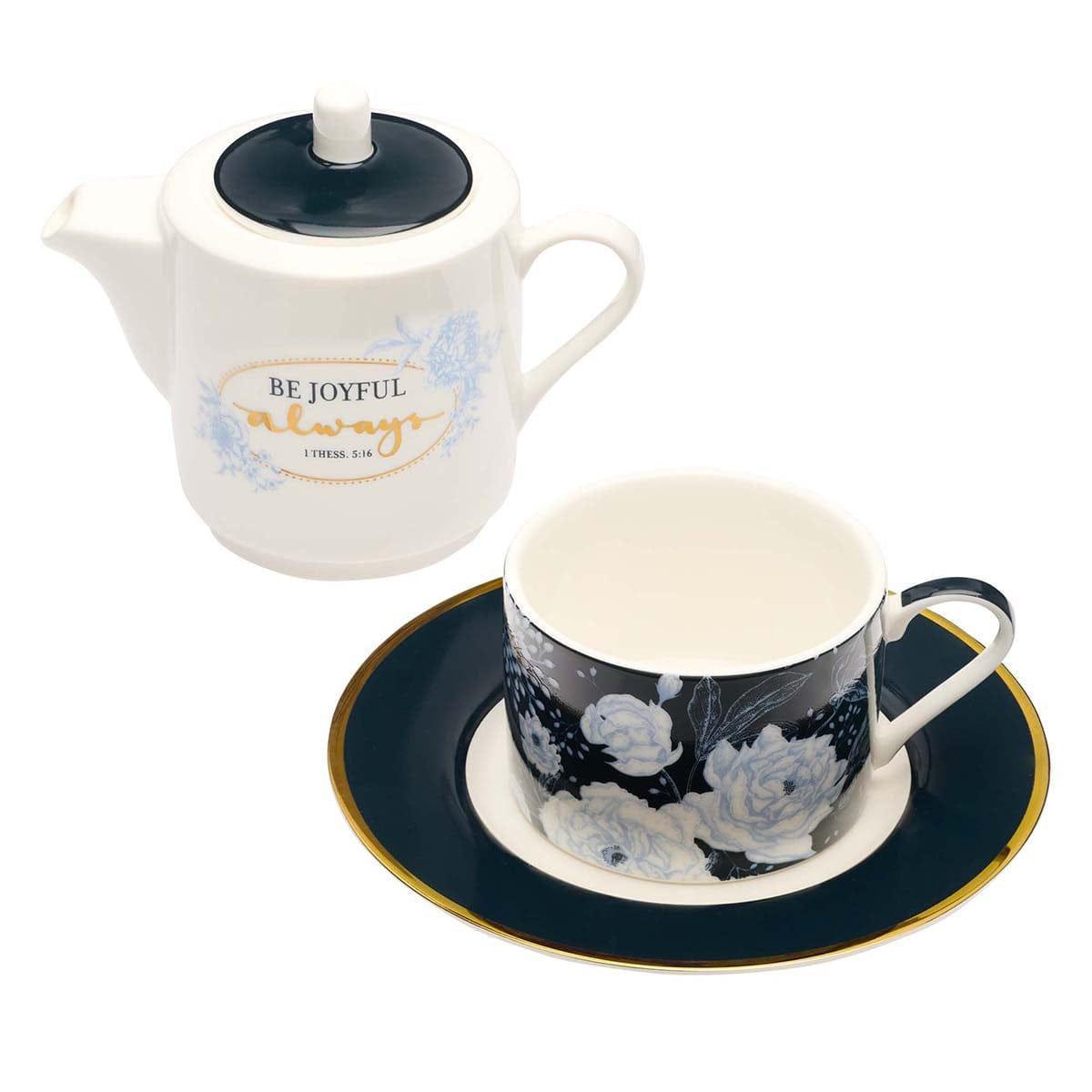 Be Joyful Always Tea for One Tea Set - 1 Thessalonians 5:16 - Pura Vida Books