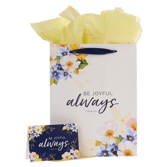 Be Joyful Always Yellow Floral Portrait Gift Bag with Card – 1 Thessalonians 5:16 - Pura Vida Books