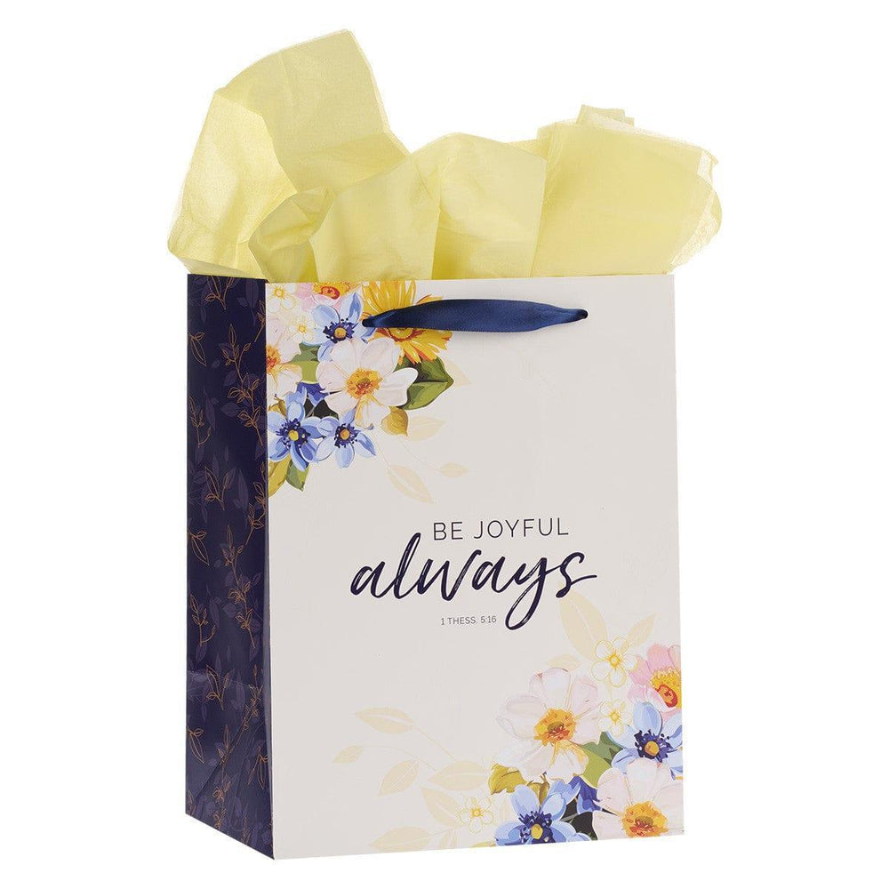 Be Joyful Always Yellow Floral Portrait Gift Bag with Card – 1 Thessalonians 5:16 - Pura Vida Books