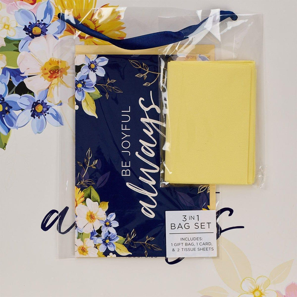 Be Joyful Always Yellow Floral Portrait Gift Bag with Card – 1 Thessalonians 5:16 - Pura Vida Books