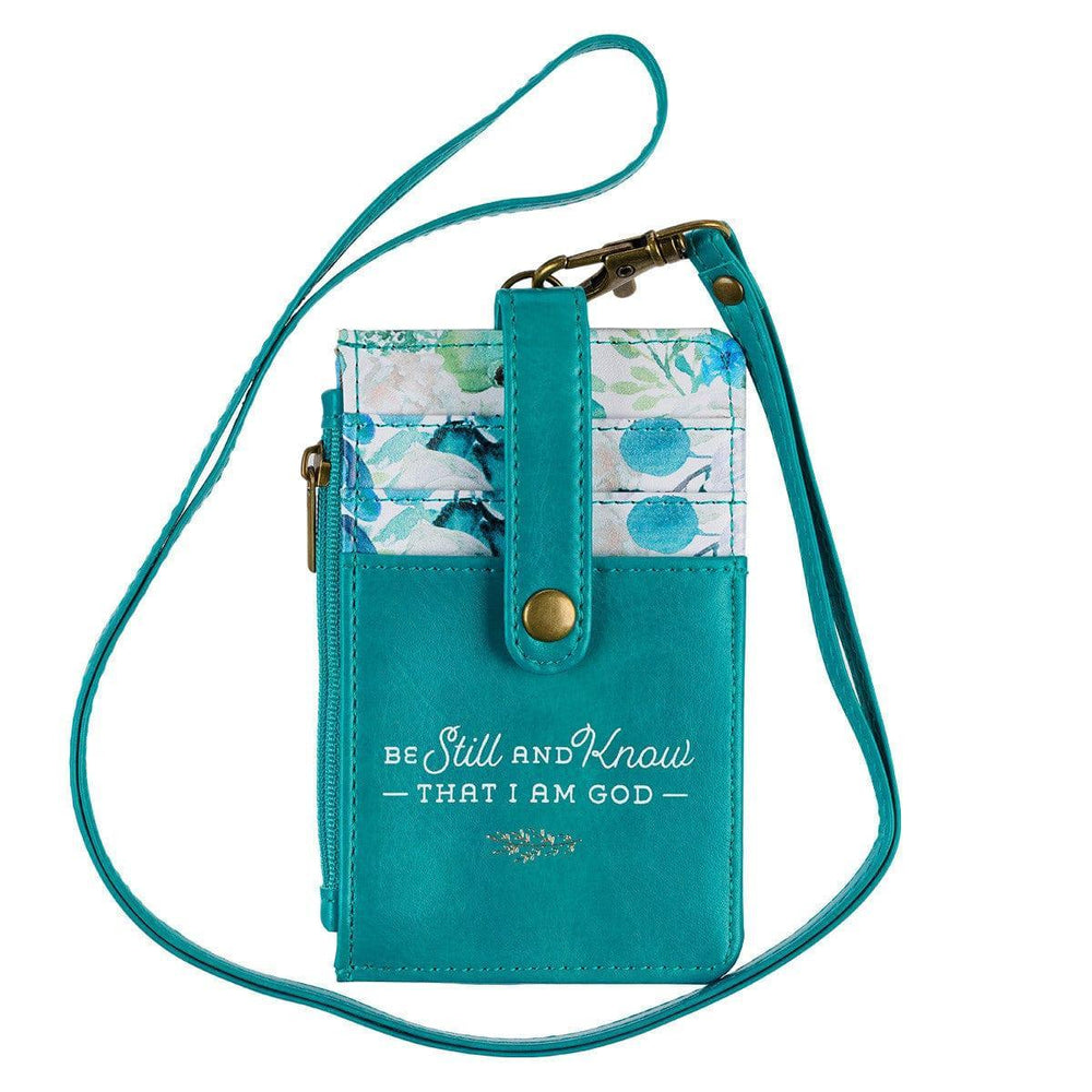 Be Still and Know Floral Teal Faux Leather ID Card Holder - Pura Vida Books