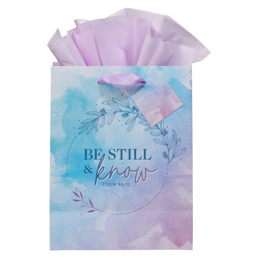 Be Still & Know Lilac and Blue Watercolor Medium Gift Bag - Psalm 46:10 - Pura Vida Books