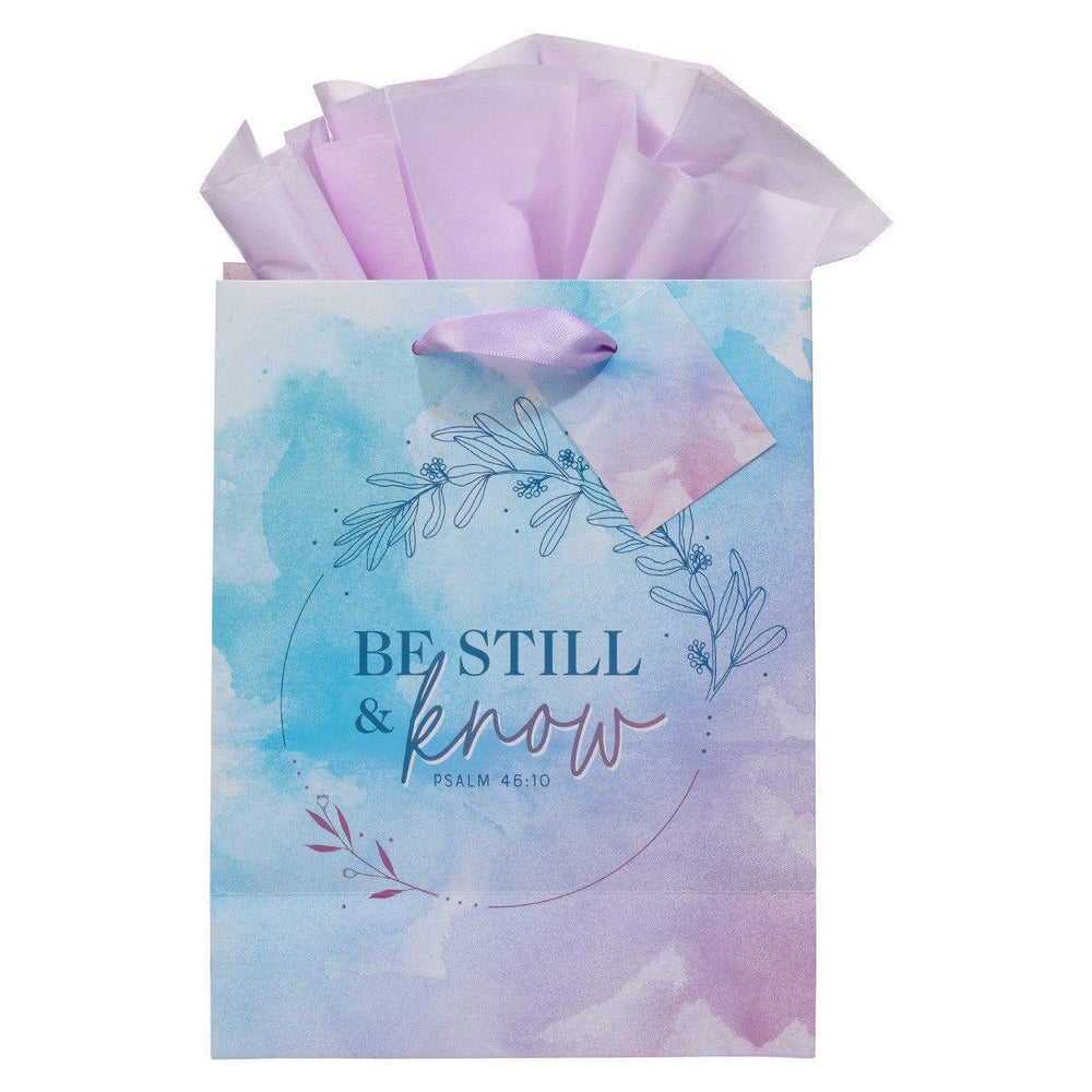 Be Still & Know Lilac and Blue Watercolor Medium Gift Bag - Psalm 46:10 - Pura Vida Books