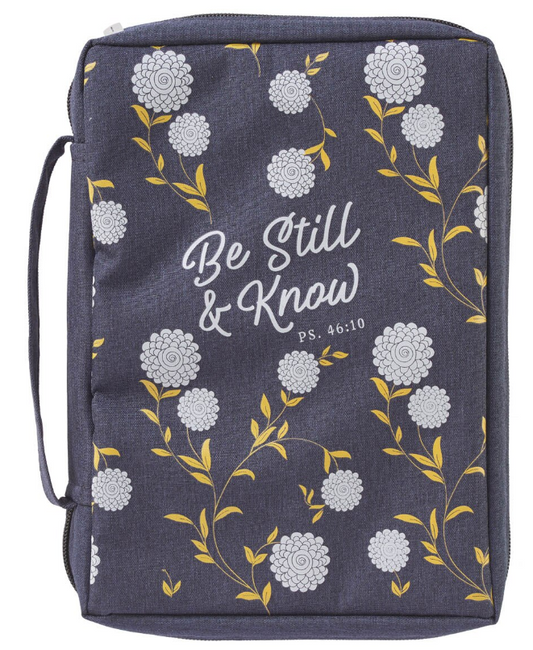 Be Still and Know Navy Poly-canvas Bible Cover - Salmo 46:10