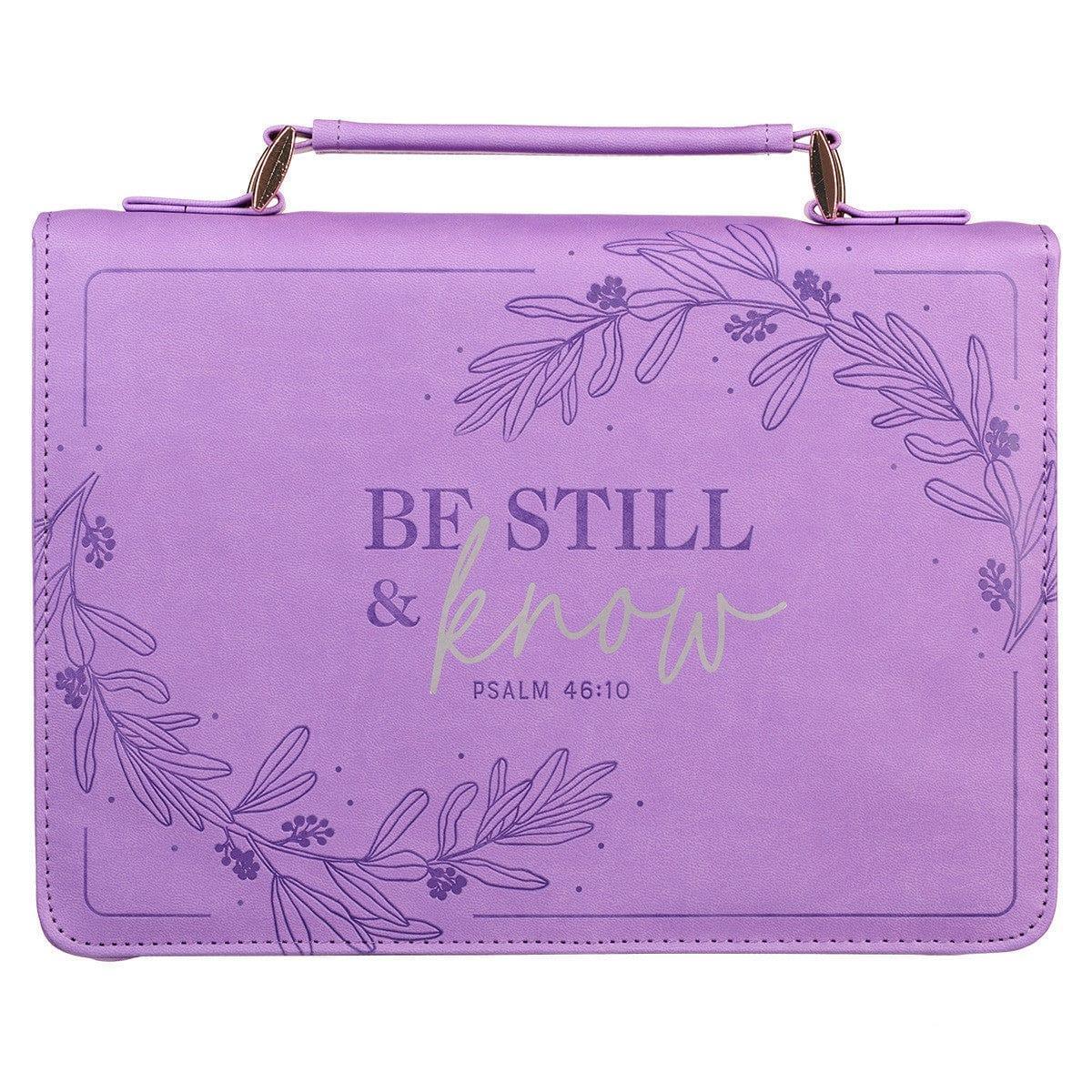 Be Still & Know Purple Laurel Faux Leather Fashion Bible Cover - Psalm 46:10 - Pura Vida Books