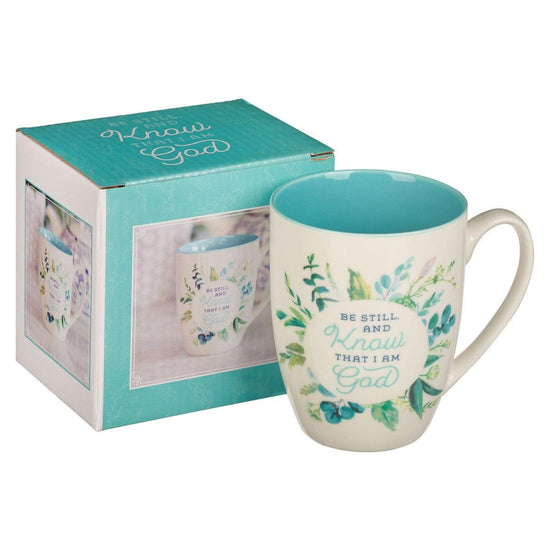 Be Still and Know Teal Floral Ceramic Coffee Mug - Psalm 46:10 - Pura Vida Books