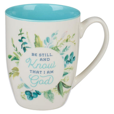 Be Still and Know Teal Floral Ceramic Coffee Mug - Psalm 46:10 - Pura Vida Books
