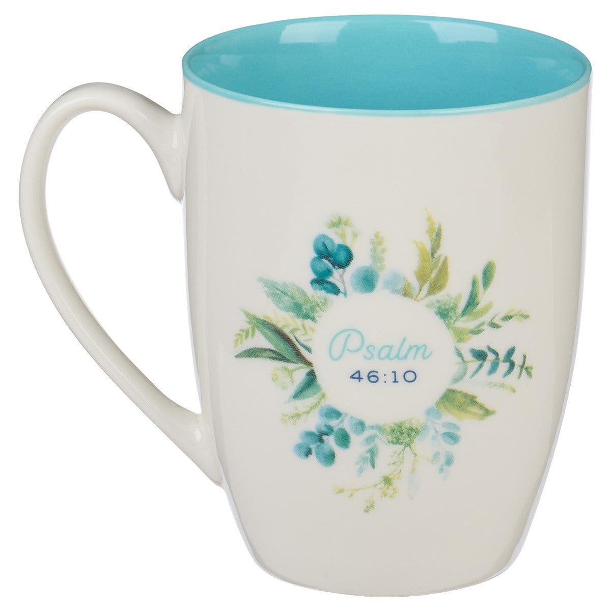 Be Still and Know Teal Floral Ceramic Coffee Mug - Psalm 46:10 - Pura Vida Books