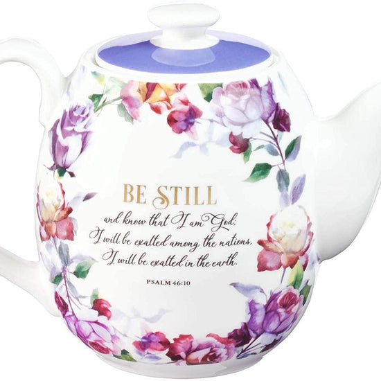 Be Still and Know Teapot in Purple - Psalm 46:10 - Pura Vida Books