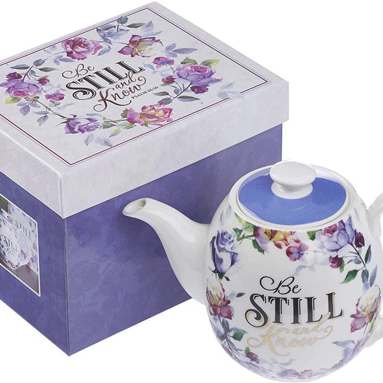 Be Still and Know Teapot in Purple - Psalm 46:10 - Pura Vida Books