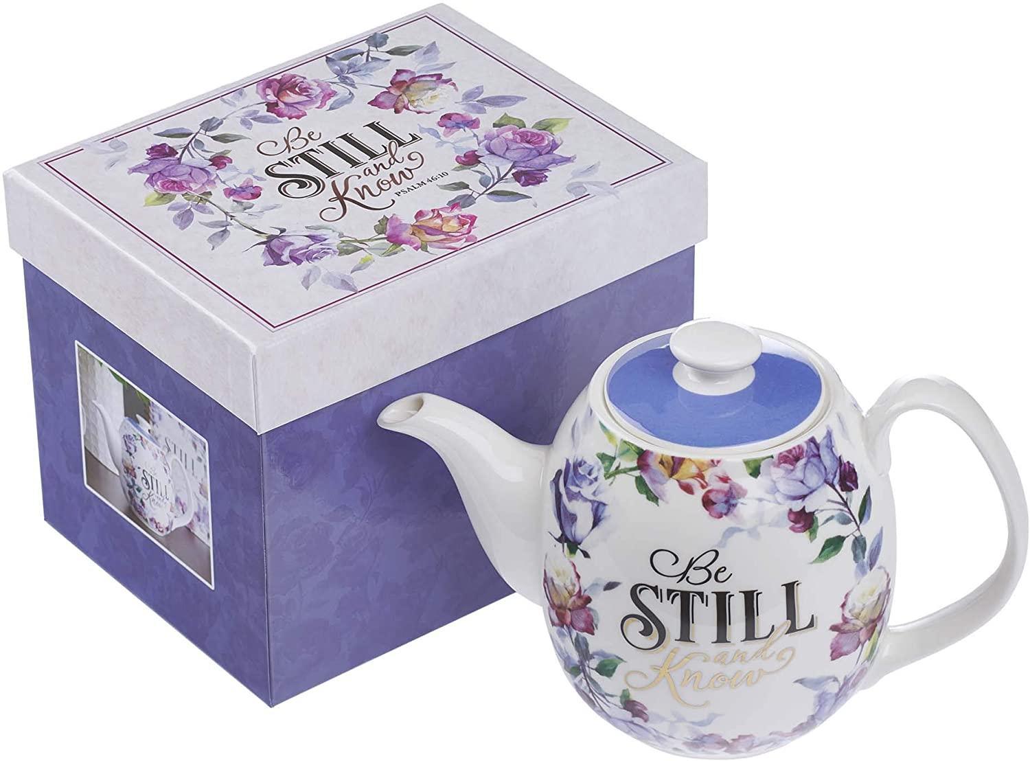 Be Still and Know Teapot in Purple - Psalm 46:10 - Pura Vida Books