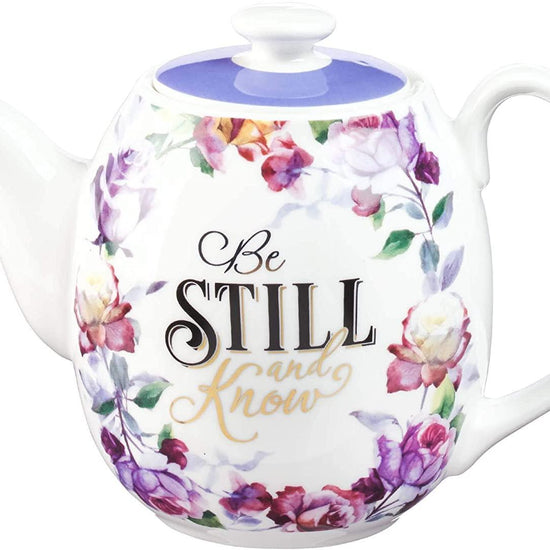 Be Still and Know Teapot in Purple - Psalm 46:10 - Pura Vida Books