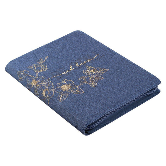 Be Still Blue Denim Faux Leather Classic Journal with Zippered Closure - Psalm 46:10 - Pura Vida Books