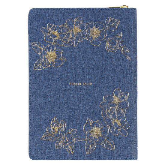 Be Still Blue Denim Faux Leather Classic Journal with Zippered Closure - Psalm 46:10 - Pura Vida Books