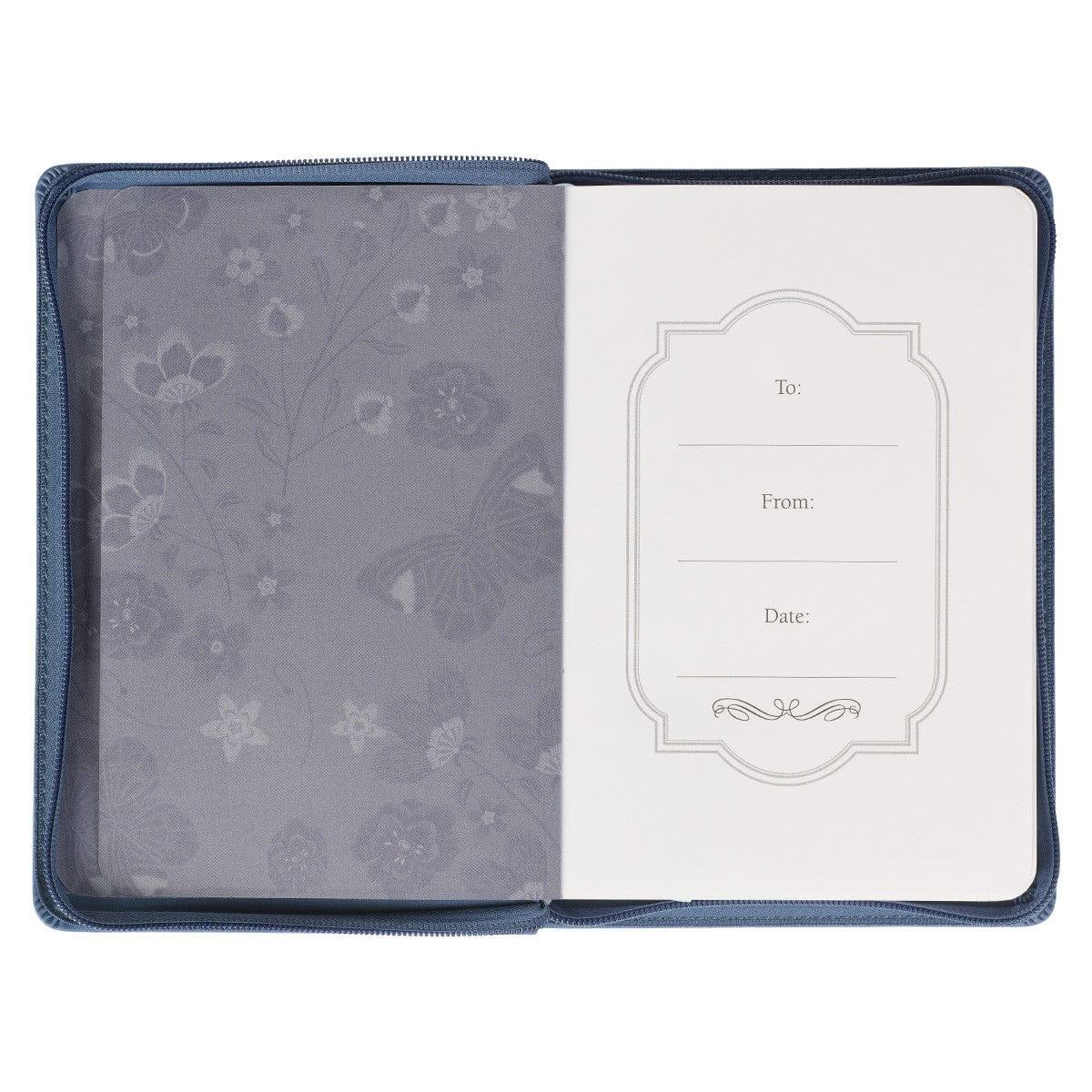 Be Still Floral Embroidered Blue Faux Leather Classic Journal with Zippered Closure - Psalm 46:10 - Pura Vida Books