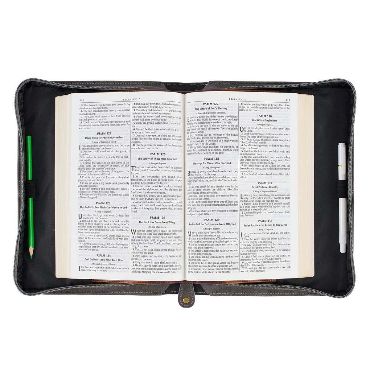 Be Still Majestic Valley Brown Faux Leather Classic Bible Cover- Philippians 4:13 - Pura Vida Books