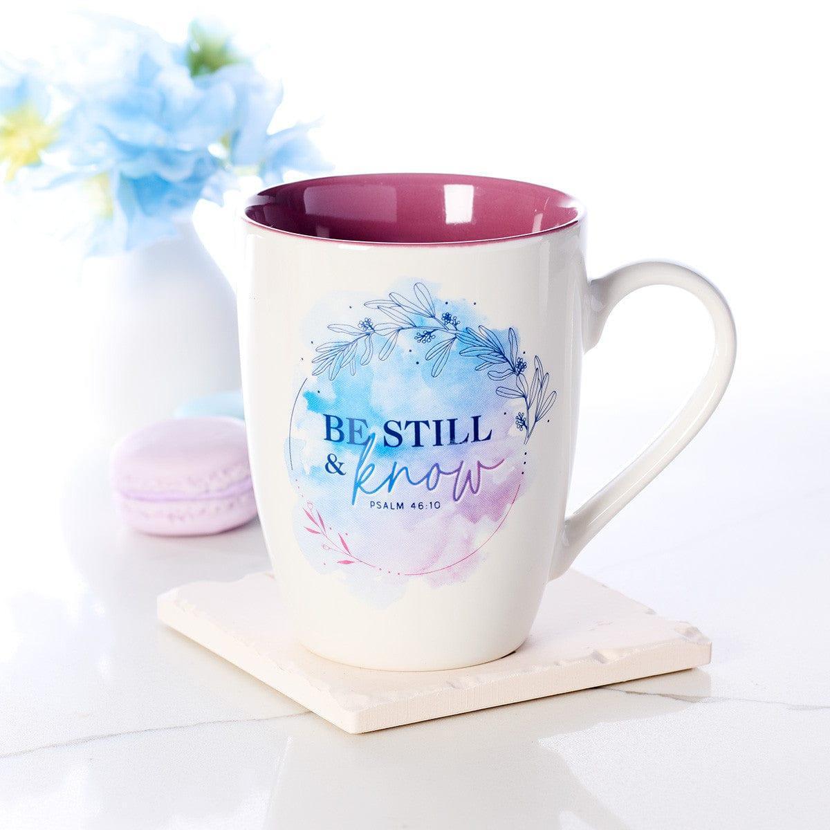 Be Still Mauve Watercolor Ceramic Coffee Mug - Psalm 46:10 - Pura Vida Books