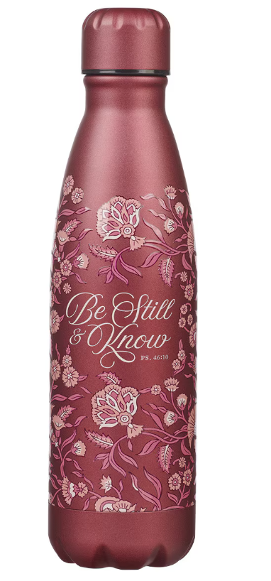 Be Still Metallic Raisin Plum Floral Botella de agua de acero inoxidable - Salmo 46:10