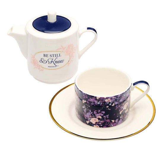 Be Still Tea for One Tea Set - Psalm 46:10 - Pura Vida Books