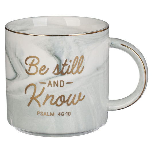 Be Still White Marbled Ceramic Coffee Mug - Pura Vida Books