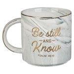 Be Still White Marbled Ceramic Coffee Mug - Pura Vida Books