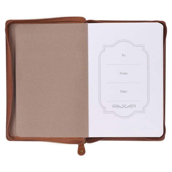 Be Strong Toffee Brown Faux Leather Classic Journal with Zippered Closure - Joshua 1:9 - Pura Vida Books